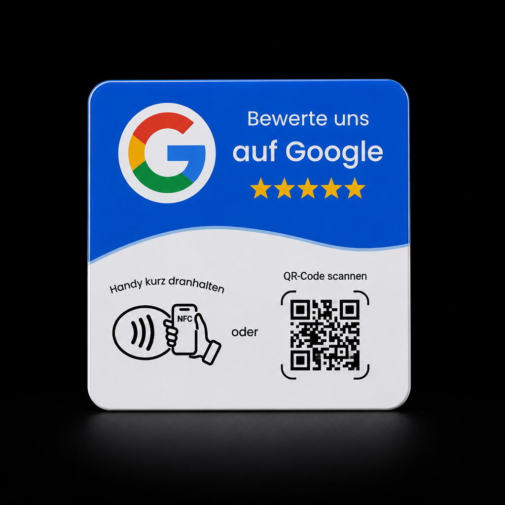 Blau-weisse NFC-Karte für Google-Bewertungen