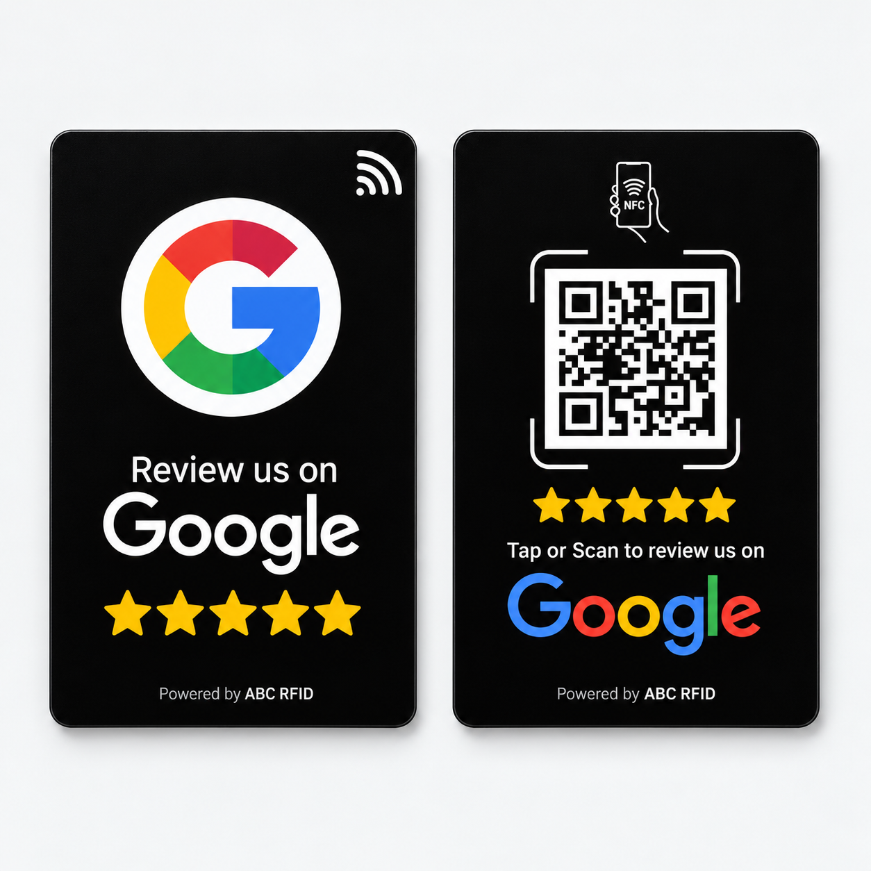 Schwarze NFC-Visitenkarte – Vorder- und Rückseite